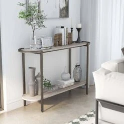 Millerton Lower Shelf Sofa Table Light Gray/Brushed Metal - miBasics -Console Tables Sales unnamed file 5629