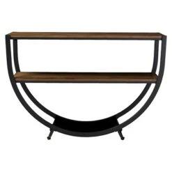 Blakes Rustic Industrial Style Textured Finish Metal Distressed Wood Console Table - Antique Black - Baxton Studio