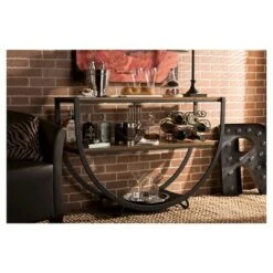 Blakes Rustic Industrial Style Textured Finish Metal Distressed Wood Console Table - Antique Black - Baxton Studio -Console Tables Sales unnamed file 567