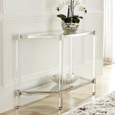 55 Downing Street Modern Acrylic Rectangular Console Table 48" x 16" with Shelf Clear Thin Sleek Legs Living Room Bedroom Bedside -Console Tables Sales unnamed file 5733