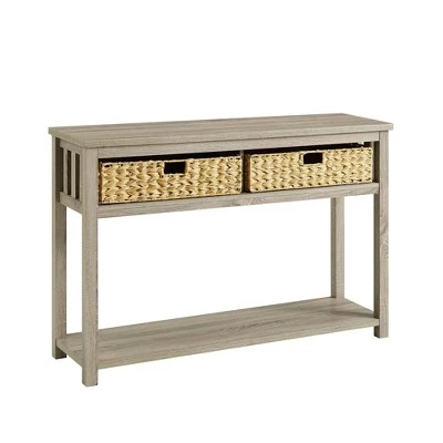 Mission Entry Table with Woven Baskets - Saracina Home Rustic Oak 4 Mission Entry Table with Woven Baskets - Saracina Home Rustic Oak - Image 2