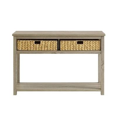 Mission Entry Table with Woven Baskets - Saracina Home Rustic Oak 5 Mission Entry Table with Woven Baskets - Saracina Home Rustic Oak - Image 3