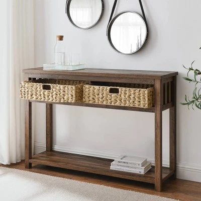 Mission Entry Table with Woven Baskets - Saracina Home Rustic Oak 8 Mission Entry Table with Woven Baskets - Saracina Home Rustic Oak - Image 6