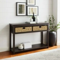 Mission Entry Table with Woven Baskets - Saracina Home Rustic Oak 16 Mission Entry Table with Woven Baskets - Saracina Home Rustic Oak -Console Tables Sales unnamed file 624
