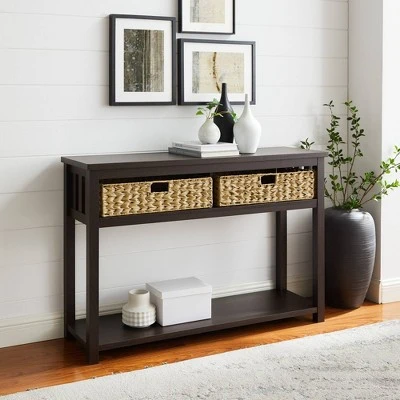 Mission Entry Table with Woven Baskets - Saracina Home Rustic Oak 9 Mission Entry Table with Woven Baskets - Saracina Home Rustic Oak - Image 7