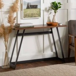 Urban Industrial Entry Table with Wood and Metal - Saracina Home Dark Walnut