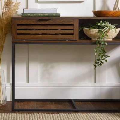 Visconti Boho Slat Door Entry Table - Saracina Home Dark Walnut 6 Visconti Boho Slat Door Entry Table - Saracina Home Dark Walnut - Image 4