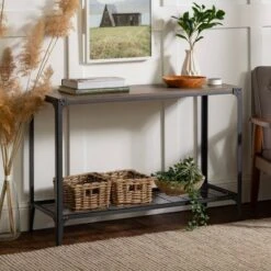 Benny Urban Industrial Angle Iron Entryway Table - Saracina Home Dark Walnut