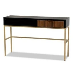 Uriel Two-Tone Wood and Metal 1 Drawer Console Table Natural Brown/Black/Gold - Baxton Studio