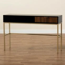 Uriel Two-Tone Wood and Metal 1 Drawer Console Table Natural Brown/Black/Gold - Baxton Studio -Console Tables Sales unnamed file 819