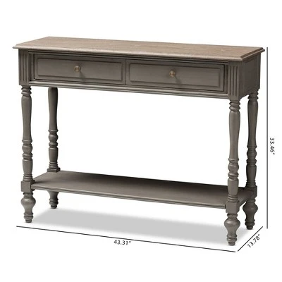 Noemie Country Cottage Farmhouse Finished 2 Drawer Console Table Brown - Baxton Studio 11 Noemie Country Cottage Farmhouse Finished 2 Drawer Console Table Brown - Baxton Studio - Image 9